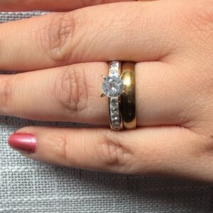 Elegant Gold Stainless Steel CZ Women's Ring Set